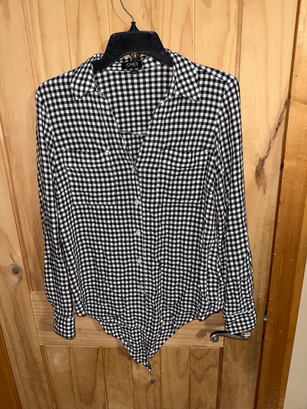 Jones New York Black & White Gingham Button-Front Blouse